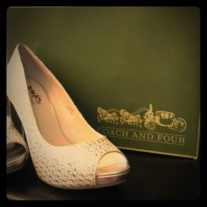 Coach and Four 8 1/2 cream and silver heels